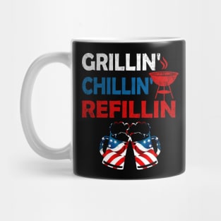 Grillin Chillin and Refillin Funny BBQ Beer Drinking Graphic Mug